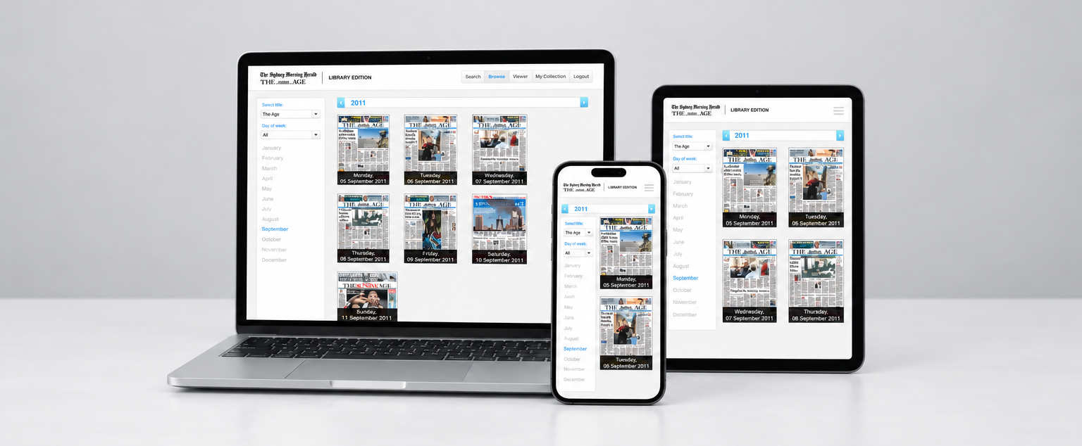 Library Edition shown on desktop, tablet and mobile